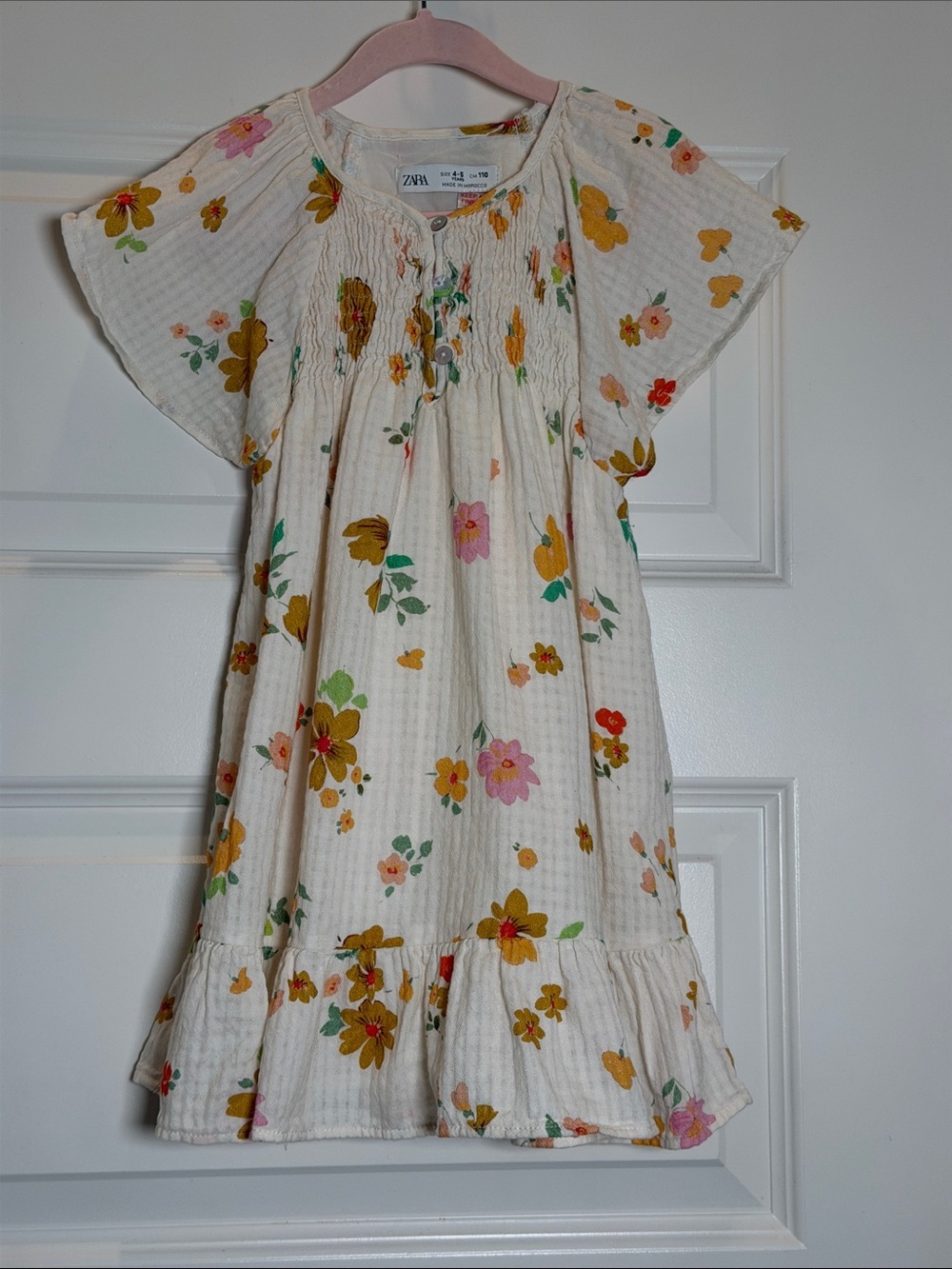 Zara Cream Floral Casual Kids Dress Size 4-5Y - Picture 2 of 5
